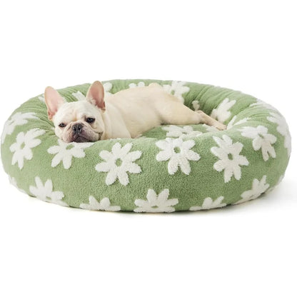 Ultimate Comfort Small Donut Bed,  Calming Pet Beds, Stylish Print Beds, Cozy Soft Plush Material for Dogs and Cats