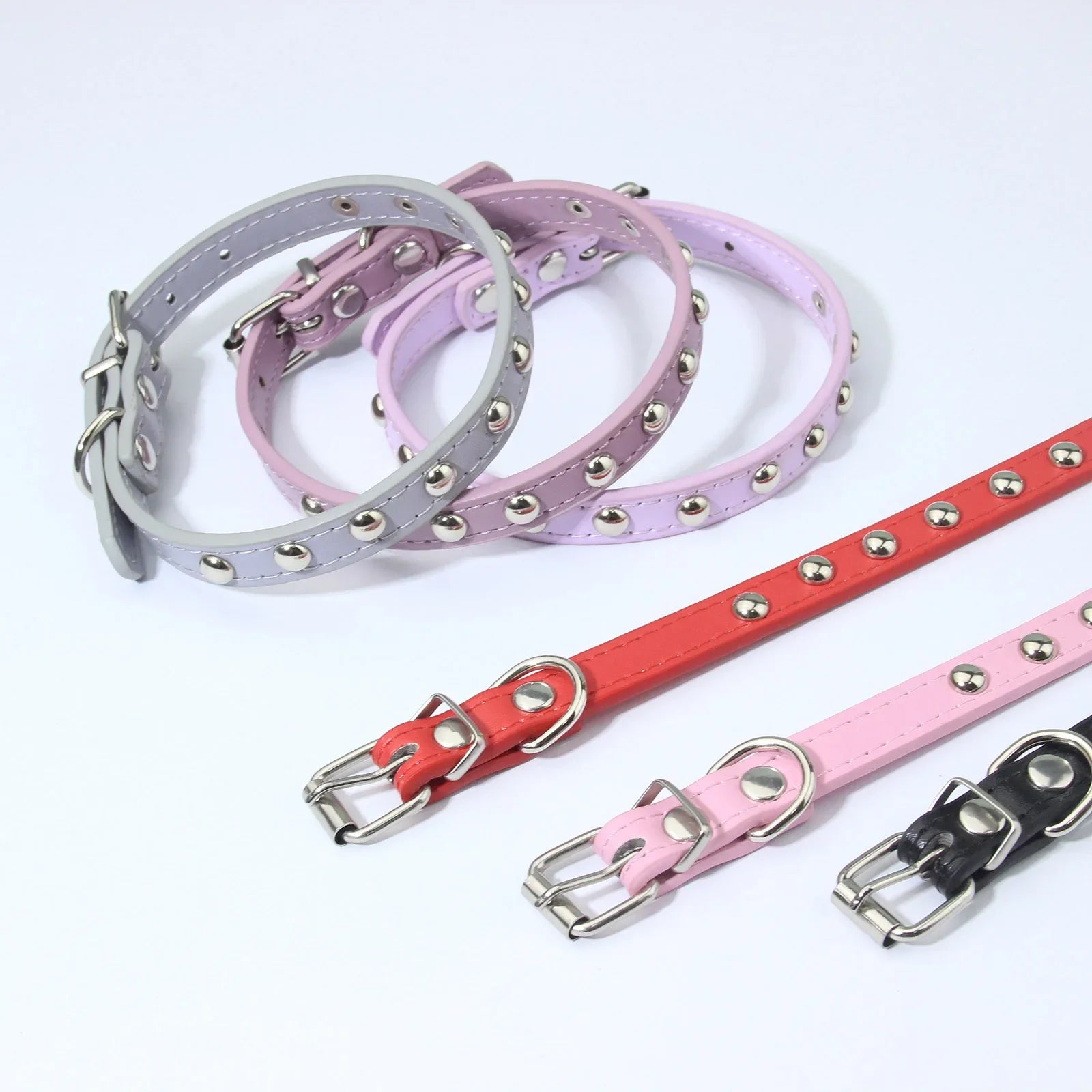 Rivet Anti-Bite Leather Dog &amp; Cat Collar – Durable Studded Collar - Pet Neck Strap