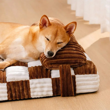 Handmade Plush Orthopedic Dog Bed – Warm, Soft Support with Pillow for Large &amp; Medium Dogs