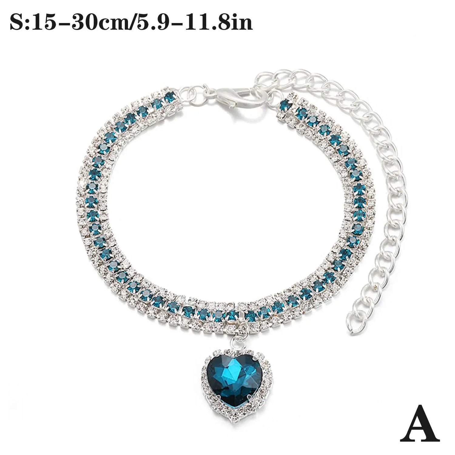 Bling Rhinestone Dog &amp; Cat Necklace Collar – Crystal Heart Diamante Pet Jewelry, Adjustable Puppy &amp; Kitten Wedding Party Accessory XS–L