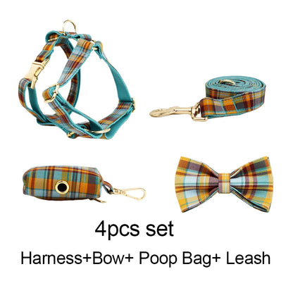 High Quality Custom Cotton Dog Collar, Leash &amp; Harness Set – Personalized Pet Accessories with Bow