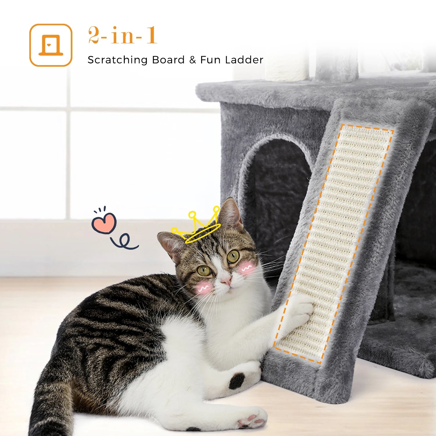 Large Cat Tree for Indoor Cats, Multi-Level Cat Tower with Sisal Scratching Post, 2 Spacious Condo, Cat Scratching Pad, Cat Toys