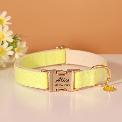 Personalized Bling Plaid Dog Collar – Adjustable Buckle Collar with Cute Flower Pendant, Anti-Lost ID for Small &amp; Medium Dogs &amp; Cats – Pink