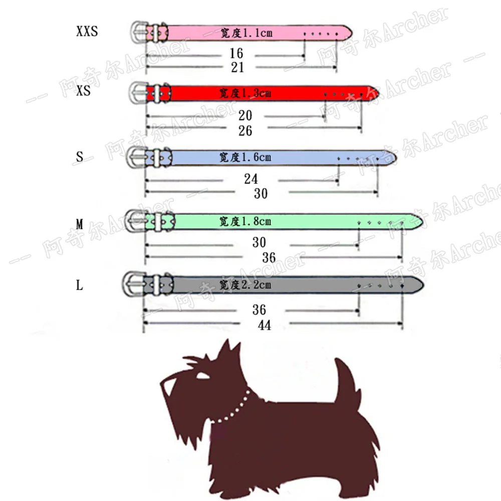 Genuine Leather Pet Collar White Diamond Gemstone Rivet Cowhide Collar Dog and Cat Collar