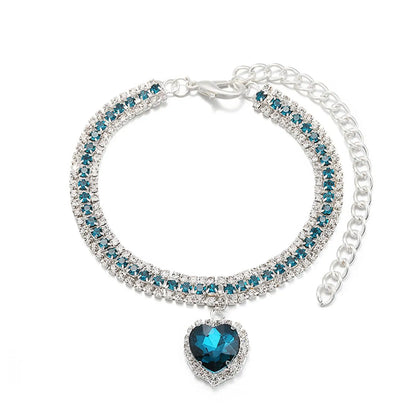 Bling Rhinestone Dog &amp; Cat Necklace Collar – Crystal Heart Diamante Pet Jewelry, Adjustable Puppy &amp; Kitten Wedding Party Accessory XS–L