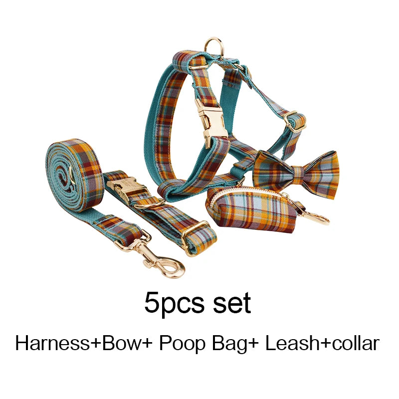 High Quality Custom Cotton Dog Collar, Leash &amp; Harness Set – Personalized Pet Accessories with Bow