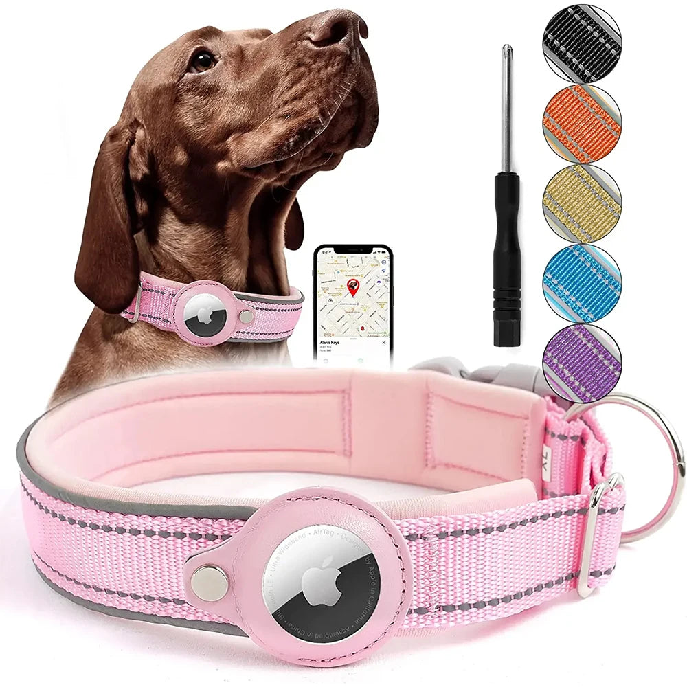 Reflective AirTag Dog Collar – Padded Apple AirTag Holder Case for Dogs, Secure & Comfortable Fit