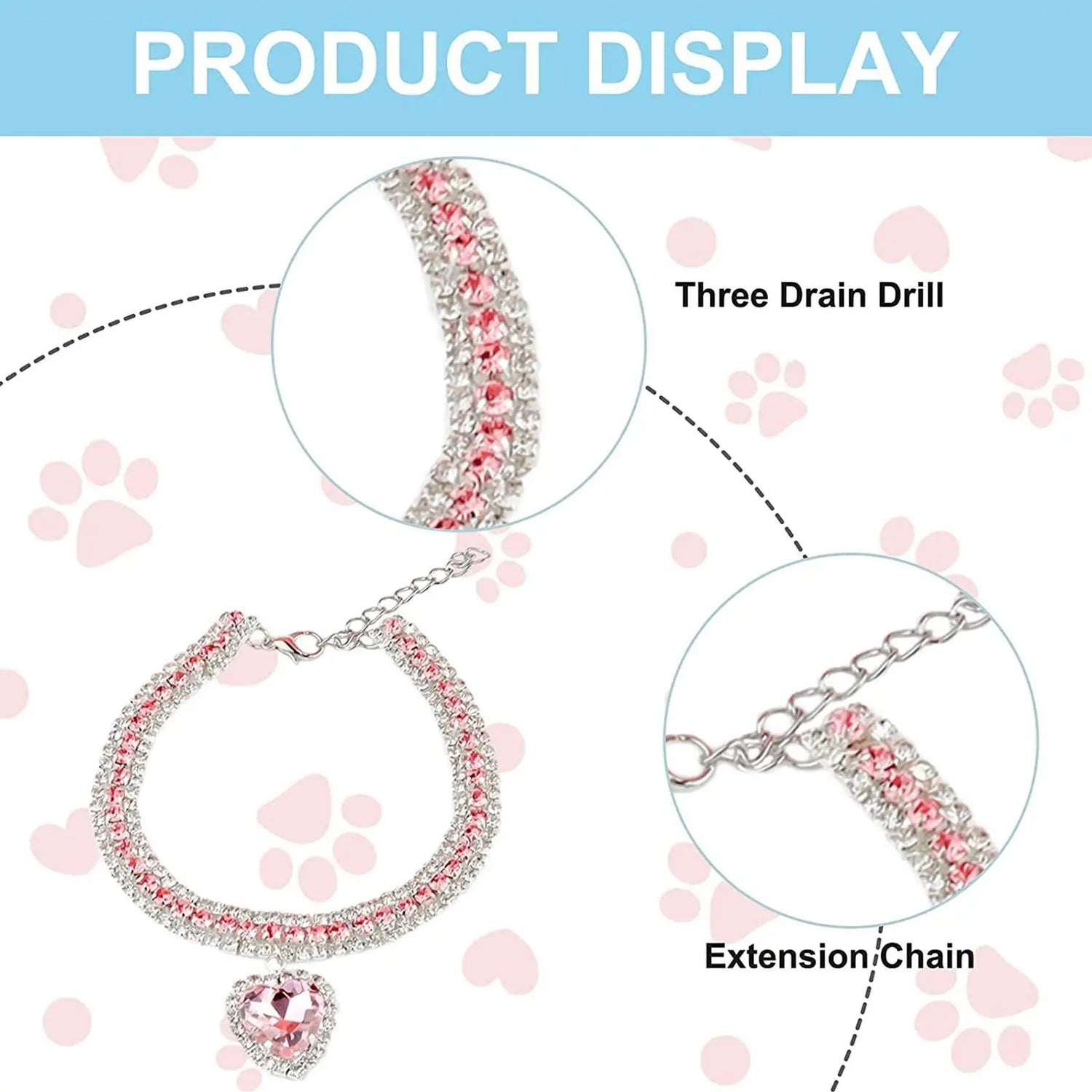 Bling Rhinestone Dog &amp; Cat Necklace Collar – Crystal Heart Diamante Pet Jewelry, Adjustable Puppy &amp; Kitten Wedding Party Accessory XS–L