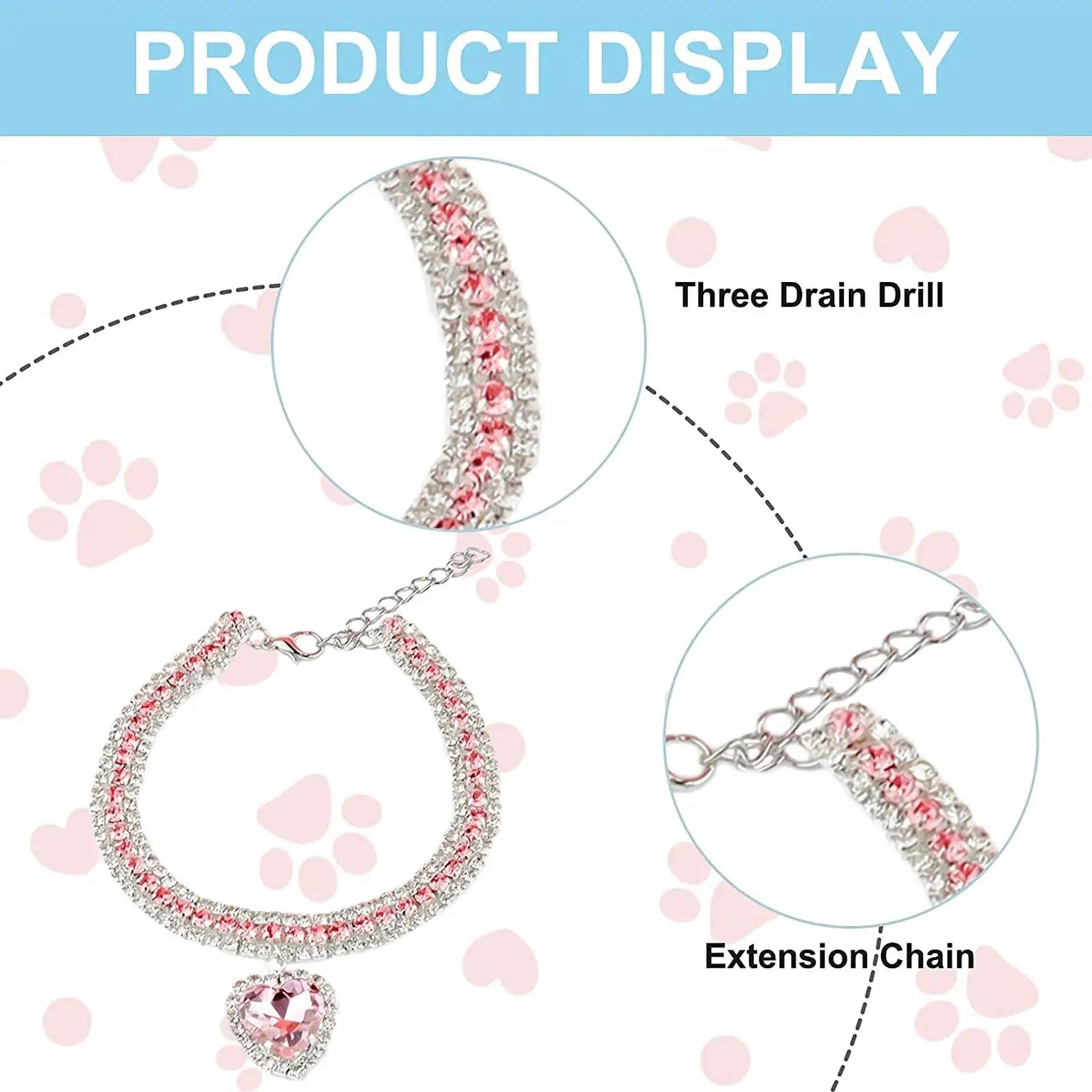 Bling Rhinestone Dog &amp; Cat Necklace Collar – Crystal Heart Diamante Pet Jewelry, Adjustable Puppy &amp; Kitten Wedding Party Accessory XS–L