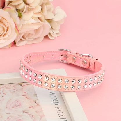 Crystal Rhinestone Small Dog Collar – Adjustable Leather Pet Collar for Chihuahua, Puppy &amp; Cat, Padded Sparkly Dog Collar