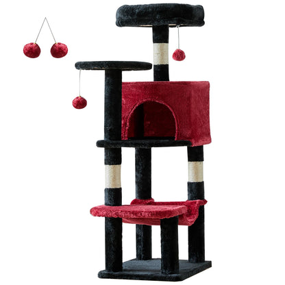 Tall Multi-Cat Climbing Cat Tree Tower – 44&quot; Indoor Cat Furniture with Sisal Scratching Posts &amp; Cozy Pet House