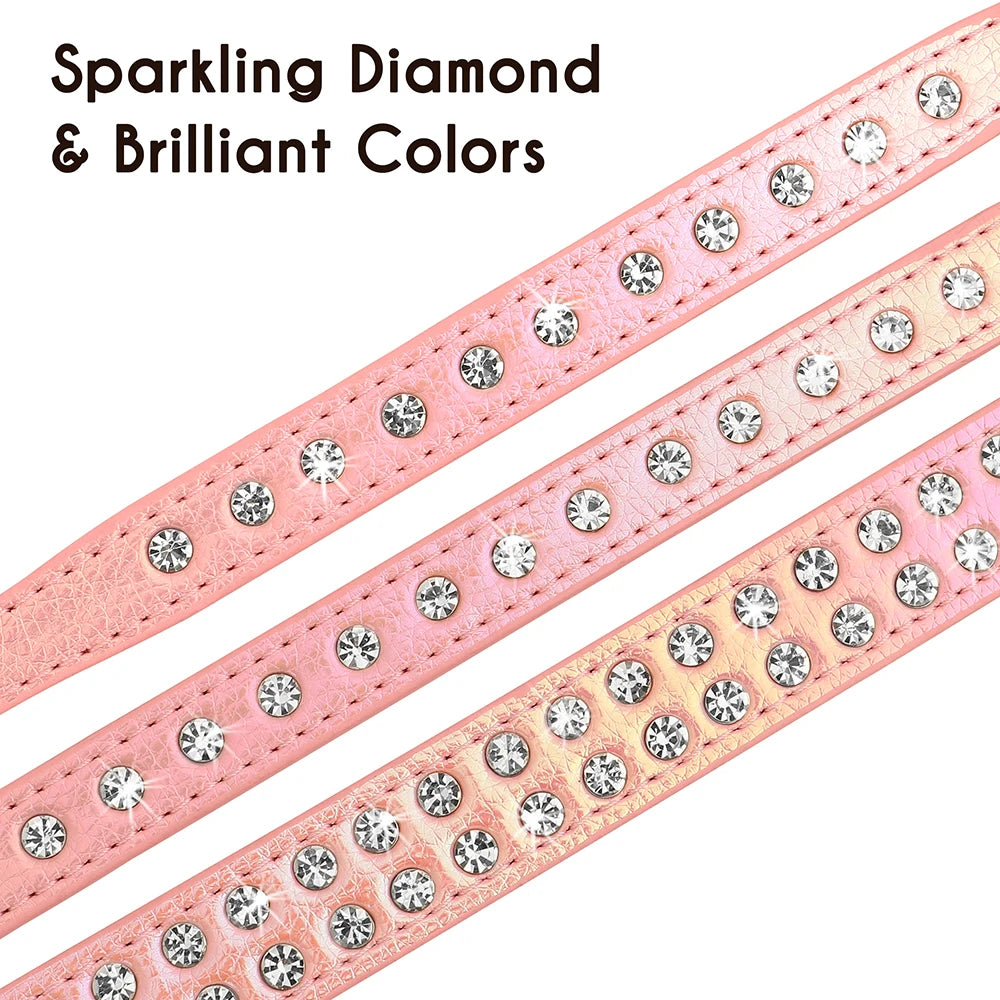 Crystal Rhinestone Small Dog Collar – Adjustable Leather Pet Collar for Chihuahua, Puppy &amp; Cat, Padded Sparkly Dog Collar