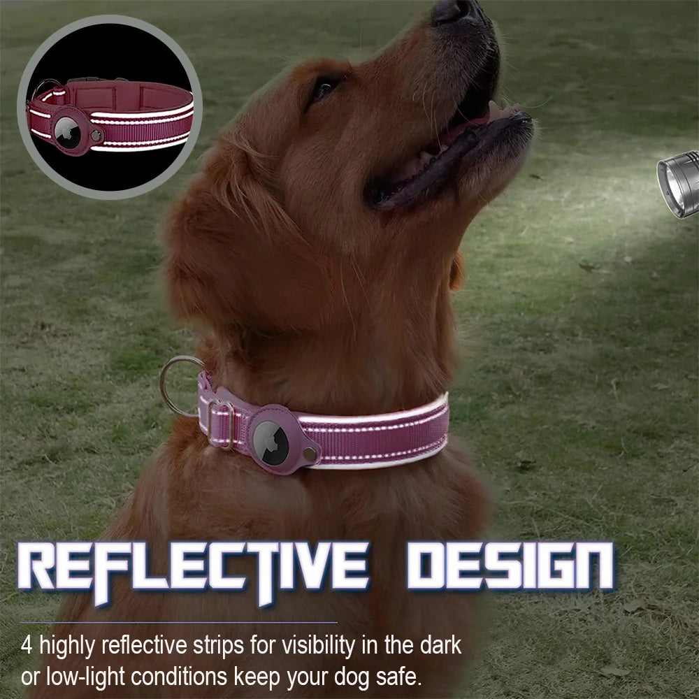Reflective AirTag Dog Collar – Padded Apple AirTag Holder Case for Dogs, Secure &amp; Comfortable Fit