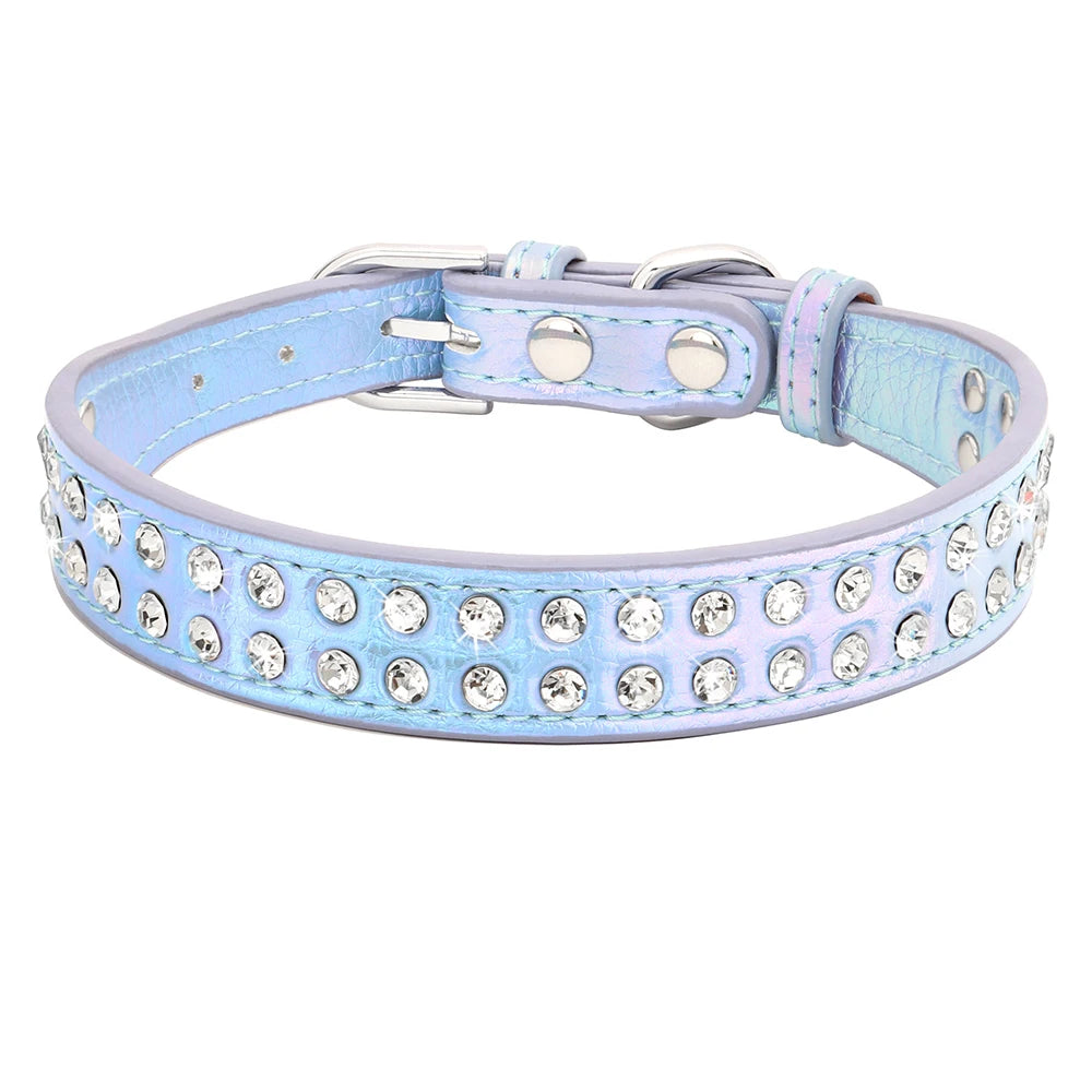 Crystal Rhinestone Small Dog Collar – Adjustable Leather Pet Collar for Chihuahua, Puppy &amp; Cat, Padded Sparkly Dog Collar
