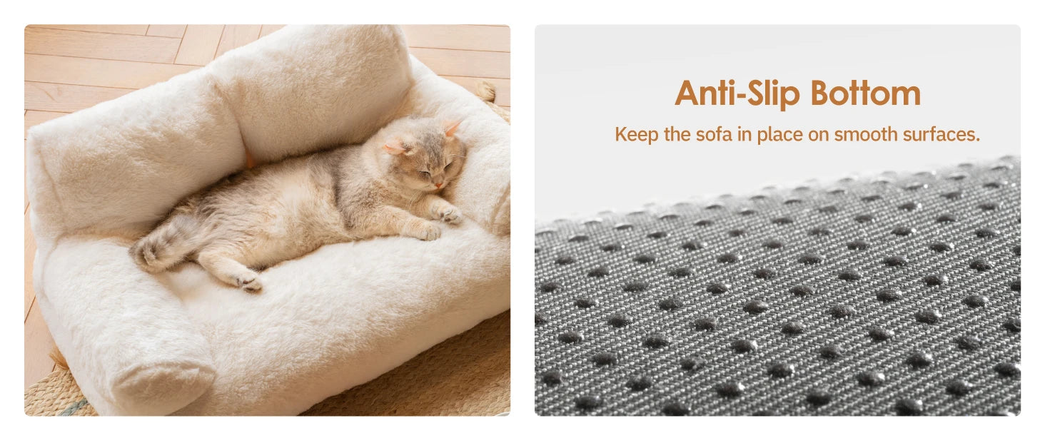 Pet Couch Bed 26×19×13 – Washable Fluffy Cat Bed for Cats &amp; Small Dogs up to 25 lbs, Black &amp; White