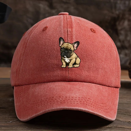 Adjustable French Bulldog Baseball Cap – Vintage Washed Dog Pattern Hat, Sunscreen Outdoor Sports Hat for Men &amp; Women