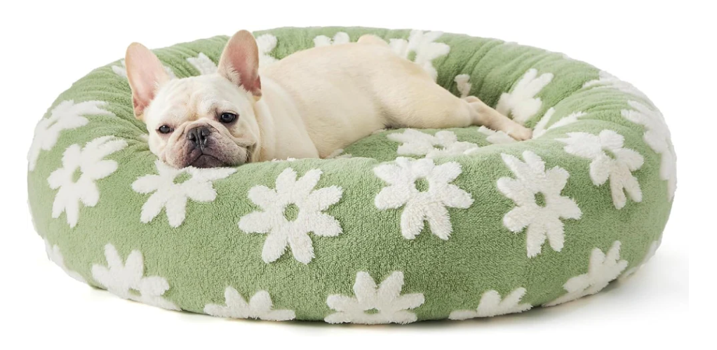 Luxury Round Calming Donut Pet Bed – Plush Washable Cat &amp; Dog Bed with Cloud &amp; Flower Patterns