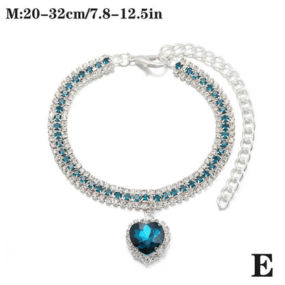 Bling Rhinestone Dog &amp; Cat Necklace Collar – Crystal Heart Diamante Pet Jewelry, Adjustable Puppy &amp; Kitten Wedding Party Accessory XS–L