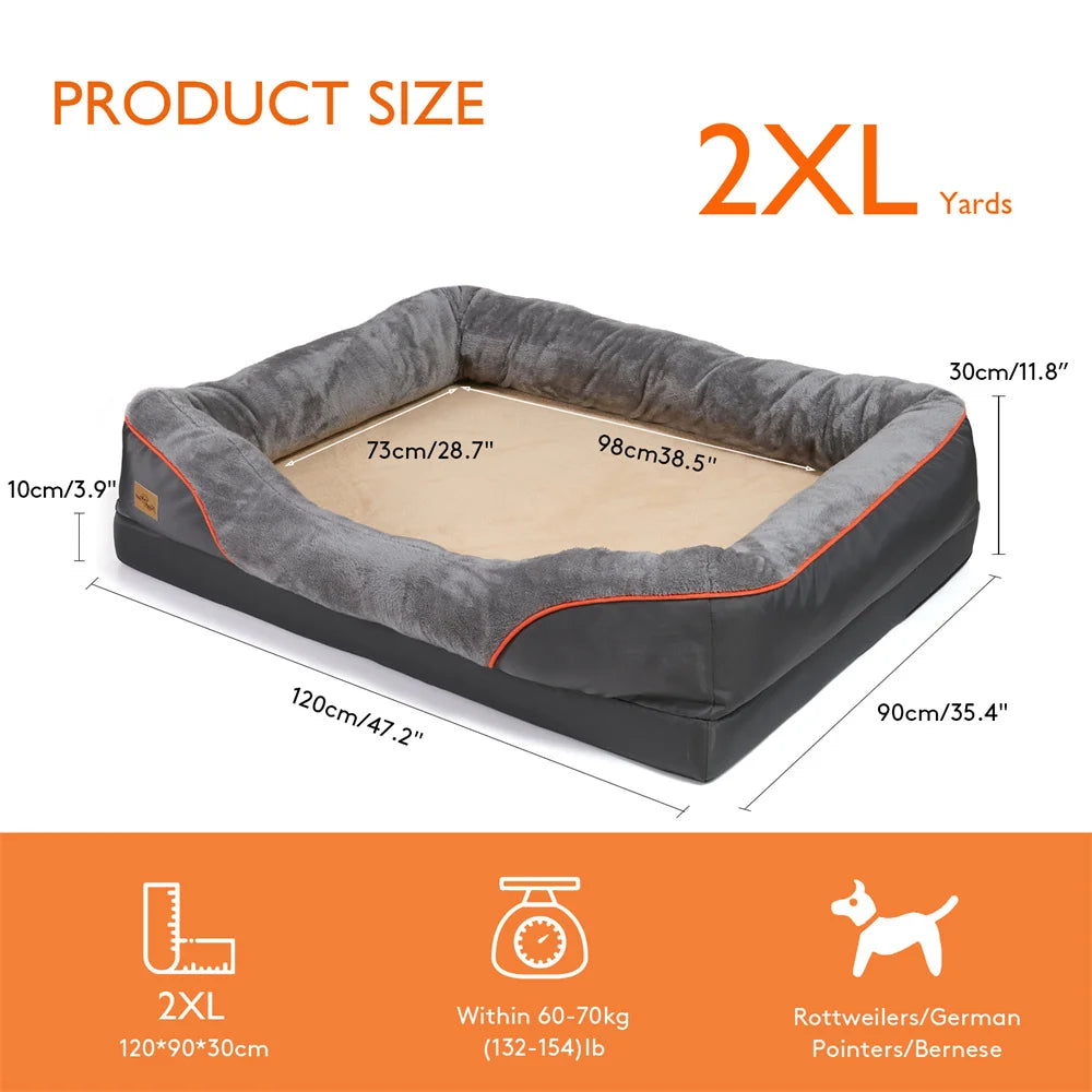 Jumbo Orthopedic Dog Bed – Large Memory Foam Pet Sofa Couch with Bolster, Waterproof &amp; Washable Removable Cover