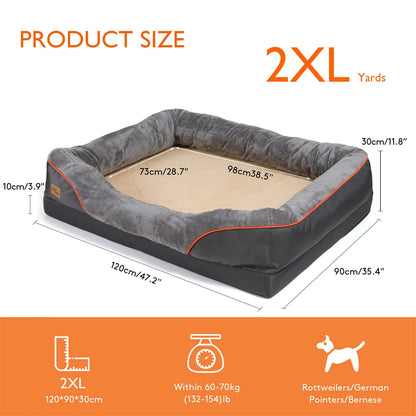 Jumbo Orthopedic Dog Bed – Large Memory Foam Pet Sofa Couch with Bolster, Waterproof &amp; Washable Removable Cover