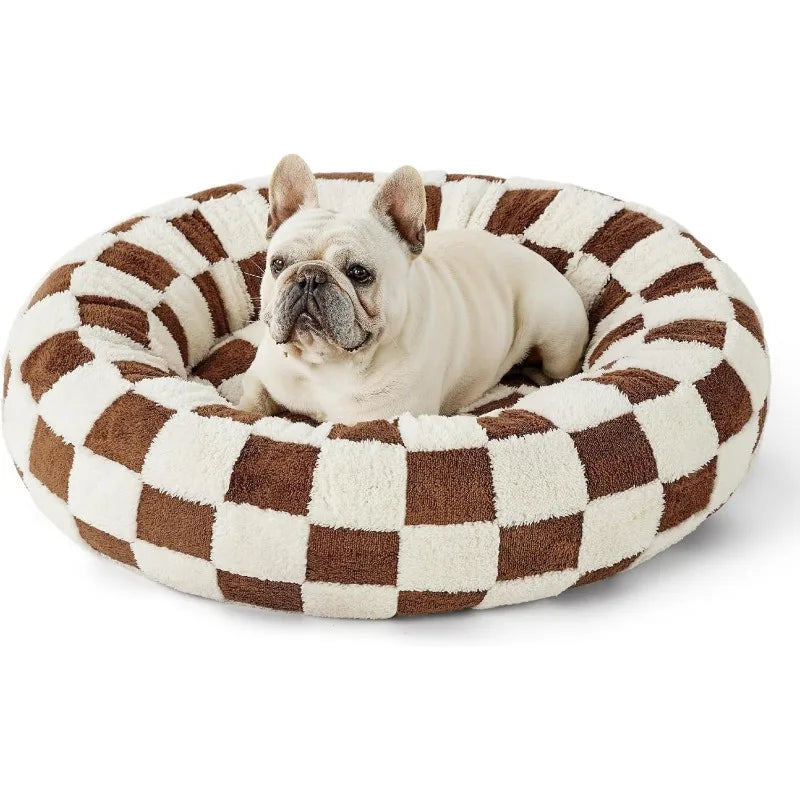 Ultimate Comfort Small Donut Bed,  Calming Pet Beds, Stylish Print Beds, Cozy Soft Plush Material for Dogs and Cats