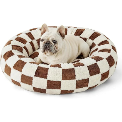 Ultimate Comfort Small Donut Bed,  Calming Pet Beds, Stylish Print Beds, Cozy Soft Plush Material for Dogs and Cats