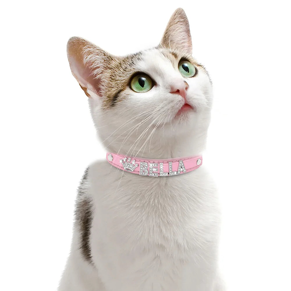 Personalized Bling Rhinestone Dog Collar – Custom Name Collar for Small Dogs &amp; Cats