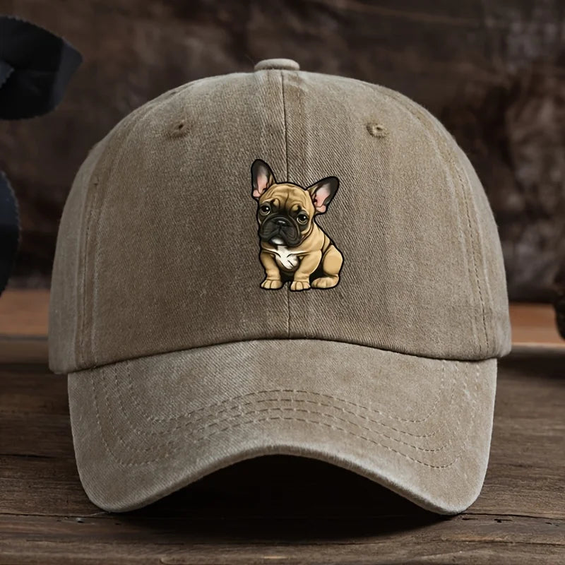 Adjustable French Bulldog Baseball Cap – Vintage Washed Dog Pattern Hat, Sunscreen Outdoor Sports Hat for Men &amp; Women