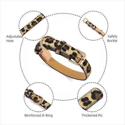 Trendy Leopard Print Dog Collar – Wear-Resistant PU Leather, Adjustable Pet Collar for Small &amp; Medium Dogs