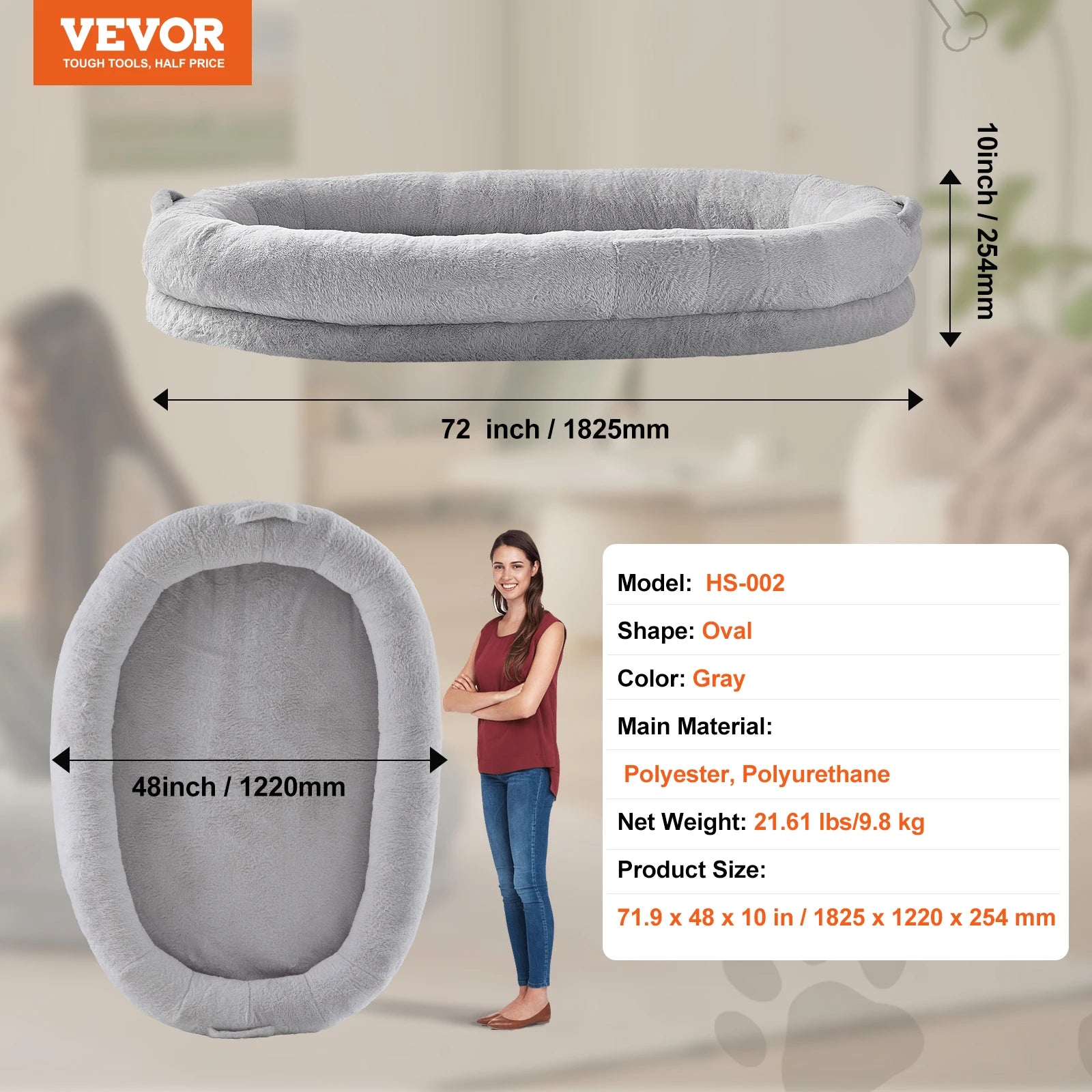 Human Dog Bed – Cozy Bedding with Washable Cover, Orthopedic Egg Foam