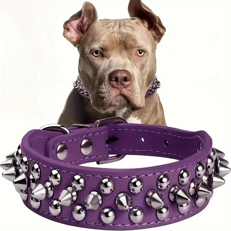 Adjustable Spike Dog &amp; Cat Collar – PU Leather Punk Rivet Pet Neck Strap for Small Dogs &amp; Cats, Studded Fashion Collar