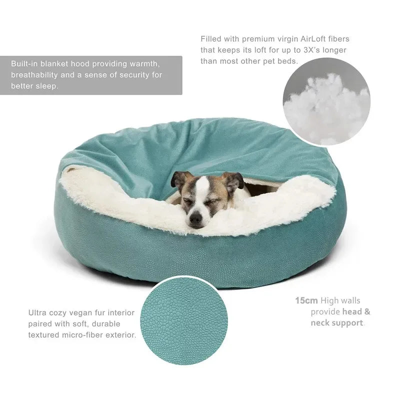 Orthopedic Dog Bed with Hooded Blanket - Winter Warm, Waterproof, and Dirt-Resistant Cuddler for Cats &amp; Puppies