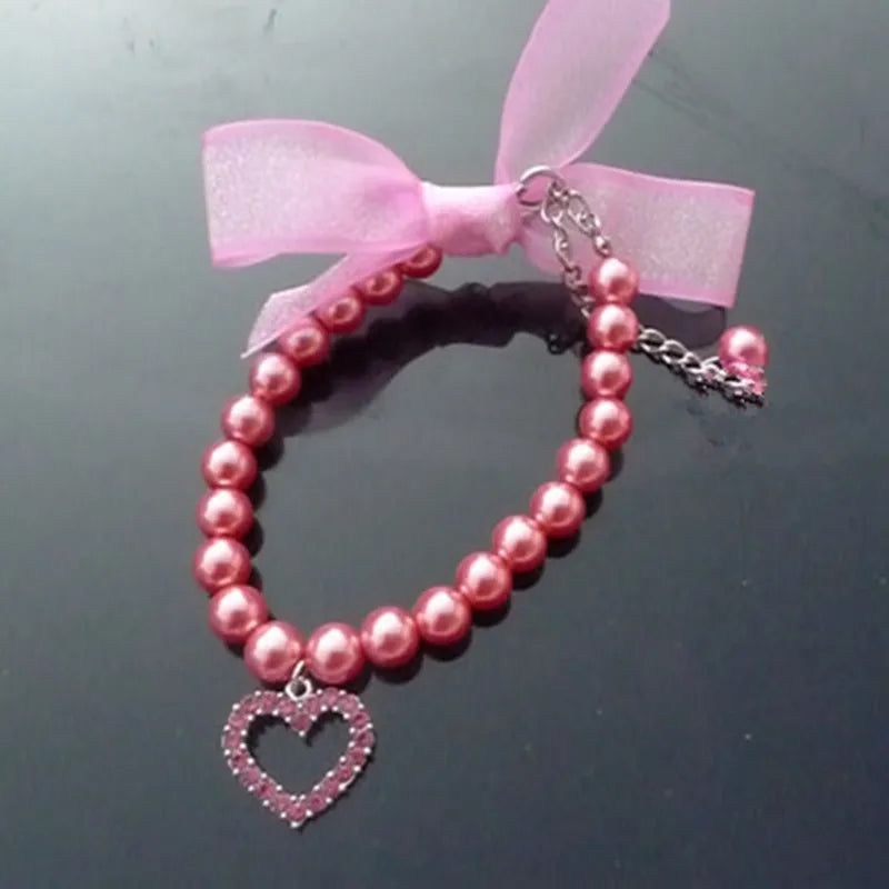 Exquisite Pearl Dog Necklace Pearl Necklace Jewelry with Bow Ribbon Suitable for Cats and Dogs