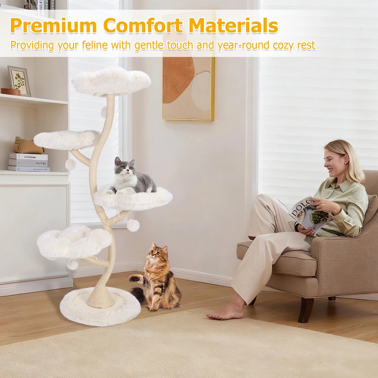 Flower-Shaped Cat Tree Tower with Bed – Multi-Layer Cat Shelf &amp; Iron Art Climbing Frame for Indoor Cats