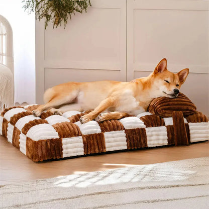 Handmade Plush Orthopedic Dog Bed – Warm, Soft Support with Pillow for Large &amp; Medium Dogs