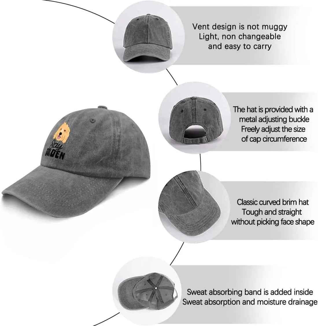 Stay Golden Goldendoodle Baseball Hat Funny Dog Dad Dad Hats for Men Cotton Tennis Cap