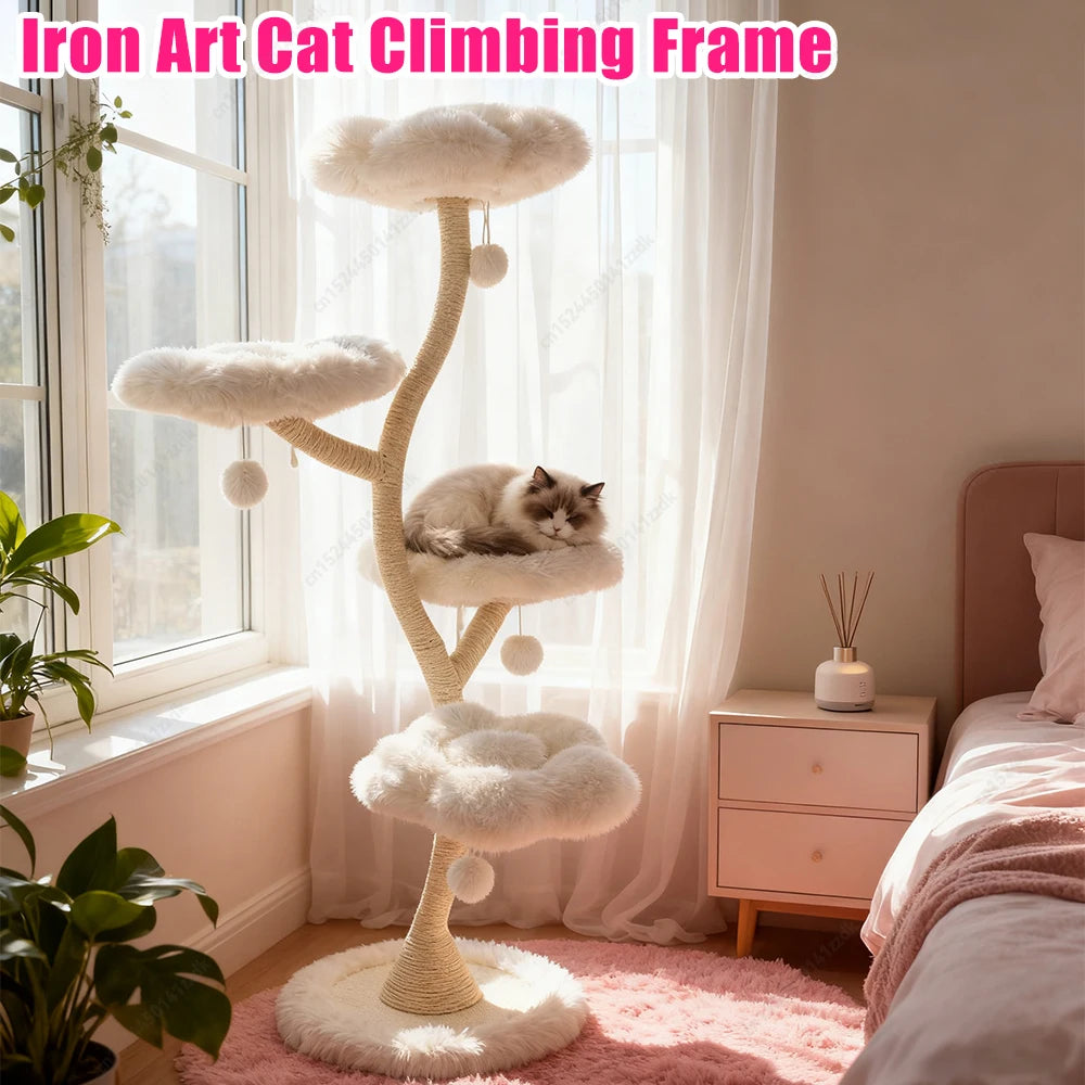 Flower-Shaped Cat Tree Tower with Bed – Multi-Layer Cat Shelf &amp; Iron Art Climbing Frame for Indoor Cats