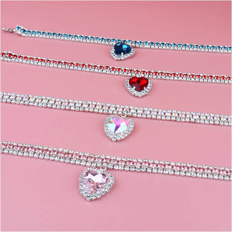 Luxury Rhinestone Dog Collar – Heart Diamond Pet Jewelry Necklace for Cats & Small Dogs, Wedding Princess Bling Collar