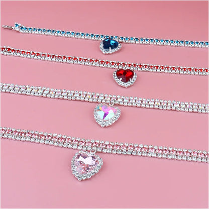 Luxury Rhinestone Dog Collar – Heart Diamond Pet Jewelry Necklace for Cats &amp; Small Dogs, Wedding Princess Bling Collar