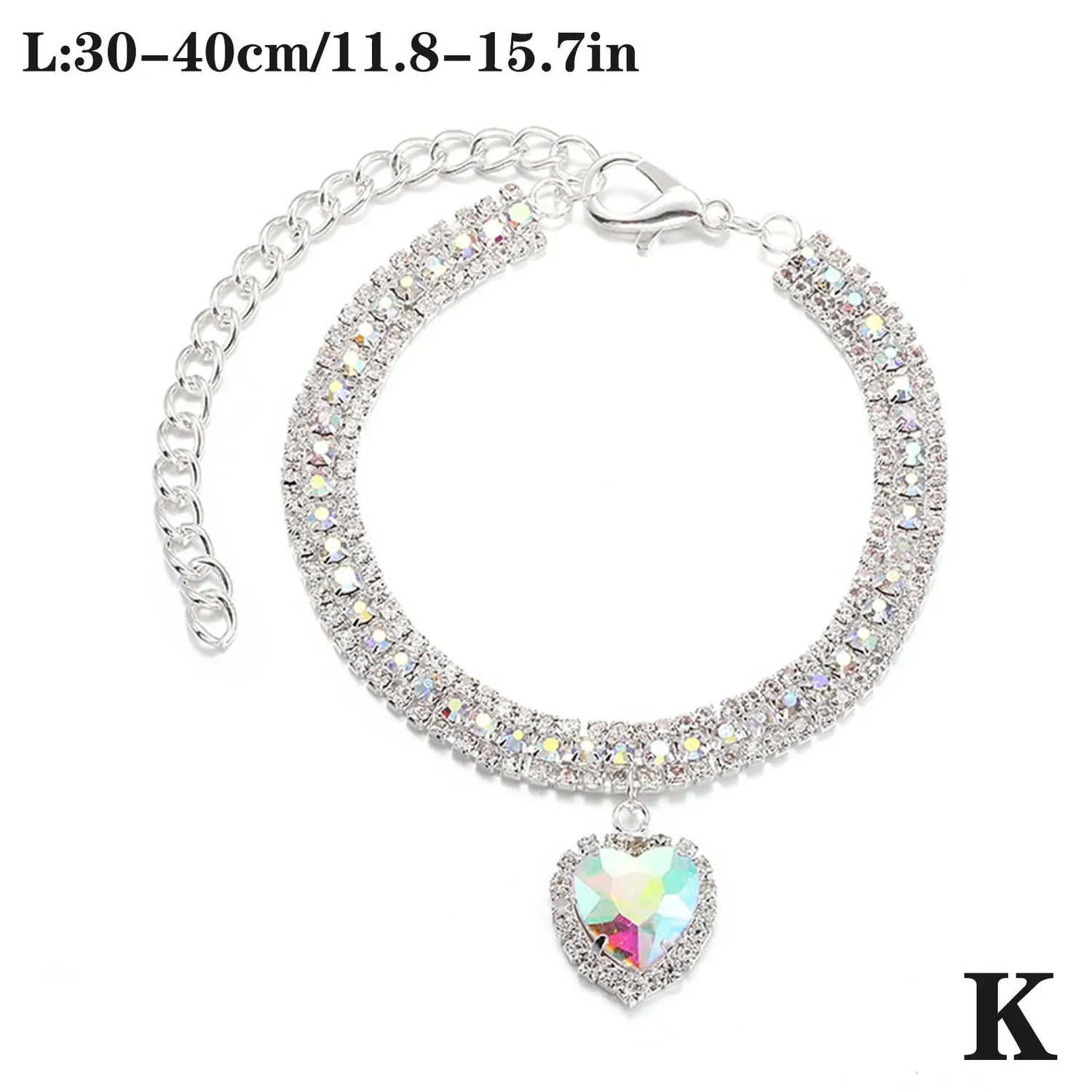 Bling Rhinestone Dog &amp; Cat Necklace Collar – Crystal Heart Diamante Pet Jewelry, Adjustable Puppy &amp; Kitten Wedding Party Accessory XS–L