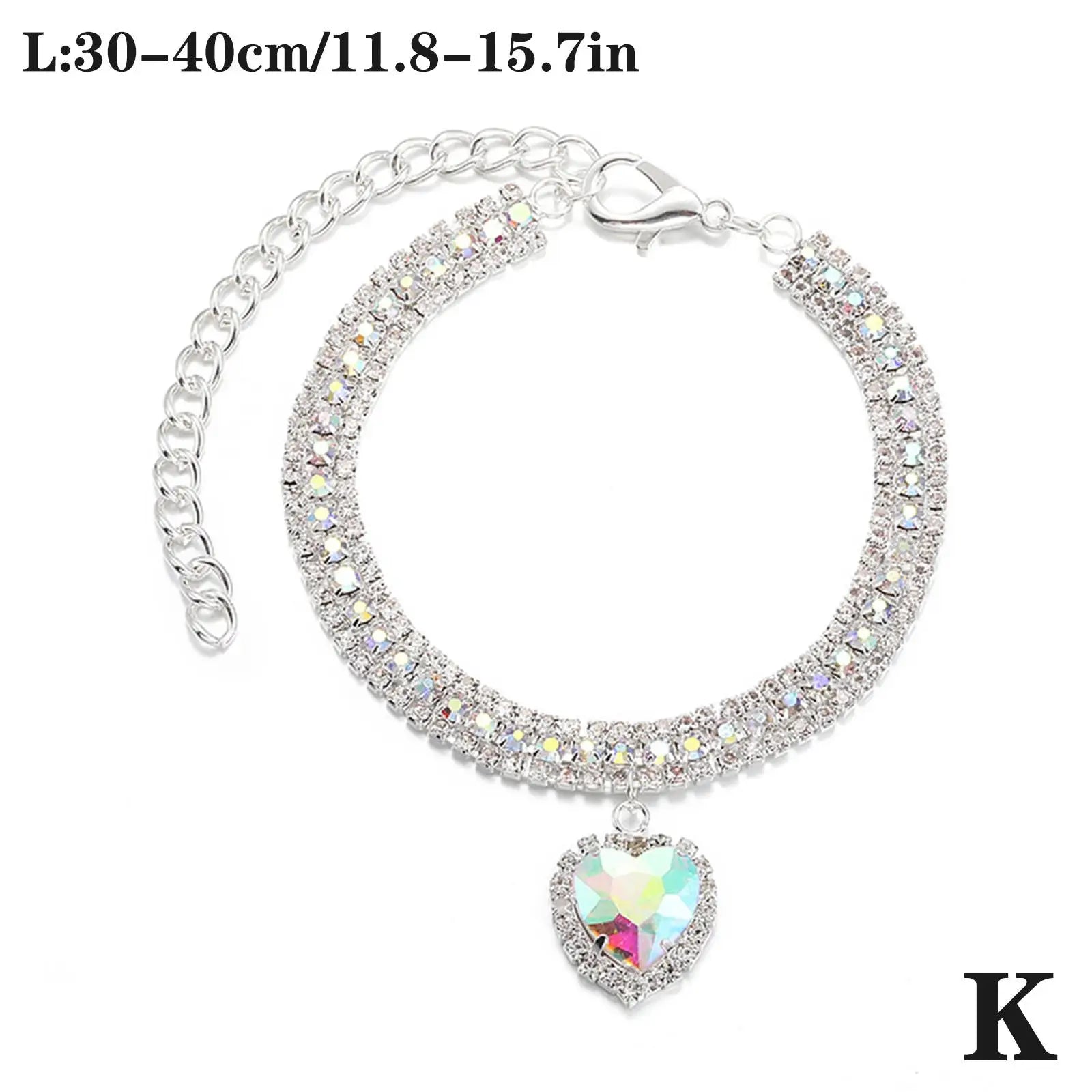 Bling Rhinestone Dog &amp; Cat Necklace Collar – Crystal Heart Diamante Pet Jewelry, Adjustable Puppy &amp; Kitten Wedding Party Accessory XS–L
