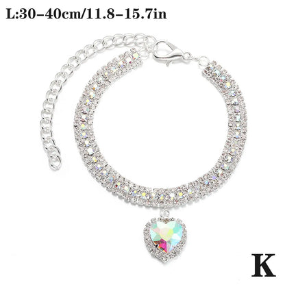 Bling Rhinestone Dog &amp; Cat Necklace Collar – Crystal Heart Diamante Pet Jewelry, Adjustable Puppy &amp; Kitten Wedding Party Accessory XS–L