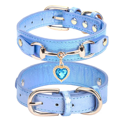 Shiny Rhinestone Love Pet Collar – Adjustable &amp; Comfortable Leather Bling for Dogs