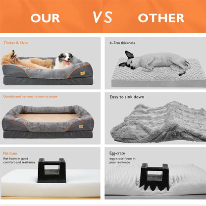 Jumbo Orthopedic Dog Bed – Large Memory Foam Pet Sofa Couch with Bolster, Waterproof &amp; Washable Removable Cover