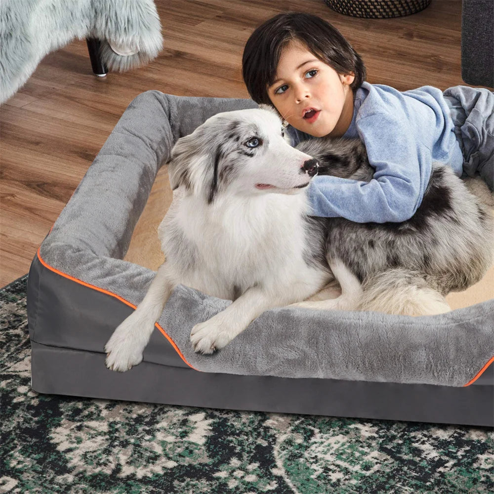 Jumbo Orthopedic Dog Bed – Large Memory Foam Pet Sofa Couch with Bolster, Waterproof &amp; Washable Removable Cover