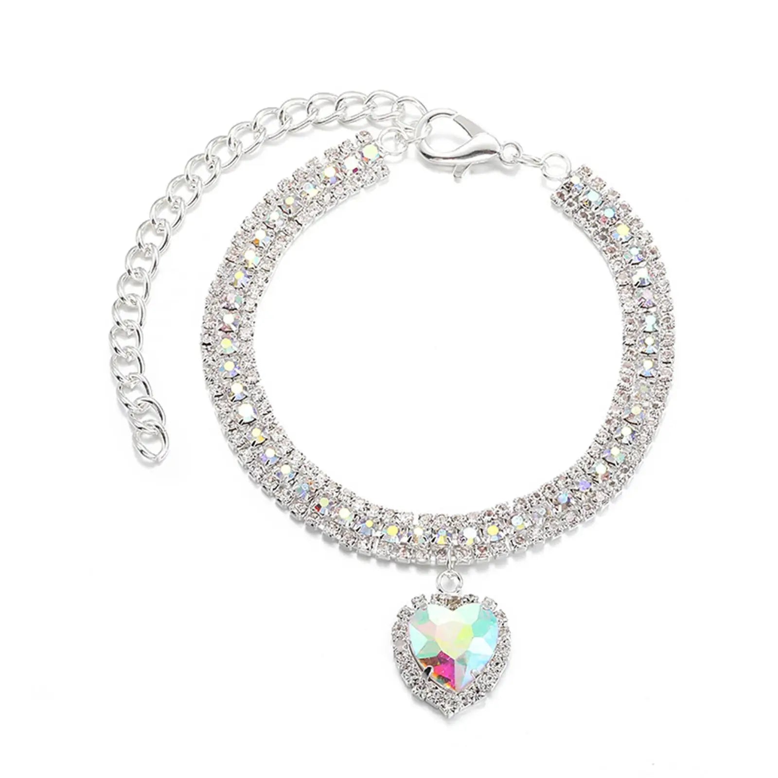 Bling Rhinestone Dog &amp; Cat Necklace Collar – Crystal Heart Diamante Pet Jewelry, Adjustable Puppy &amp; Kitten Wedding Party Accessory XS–L