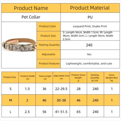 Trendy Leopard Print Dog Collar – Wear-Resistant PU Leather, Adjustable Pet Collar for Small &amp; Medium Dogs