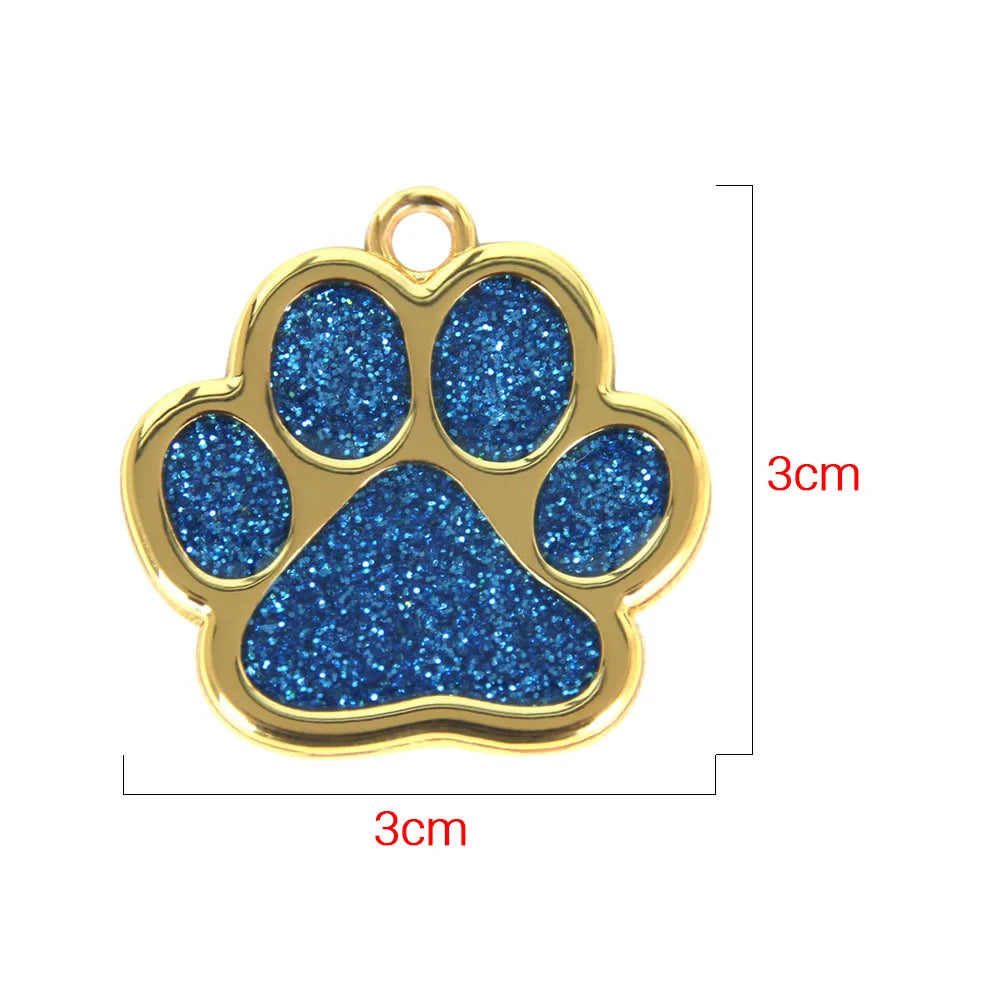 Personalized Pet ID Collar Tags - Custom Engraved Cat &amp; Dog Name Necklace with Gold Paw Glitter Pendant
