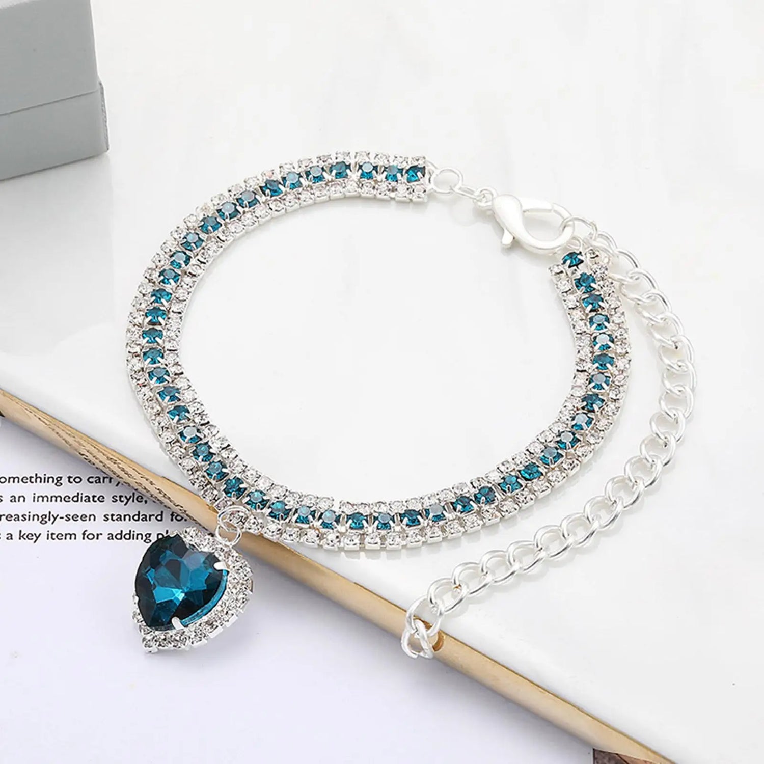 Bling Rhinestone Dog &amp; Cat Necklace Collar – Crystal Heart Diamante Pet Jewelry, Adjustable Puppy &amp; Kitten Wedding Party Accessory XS–L