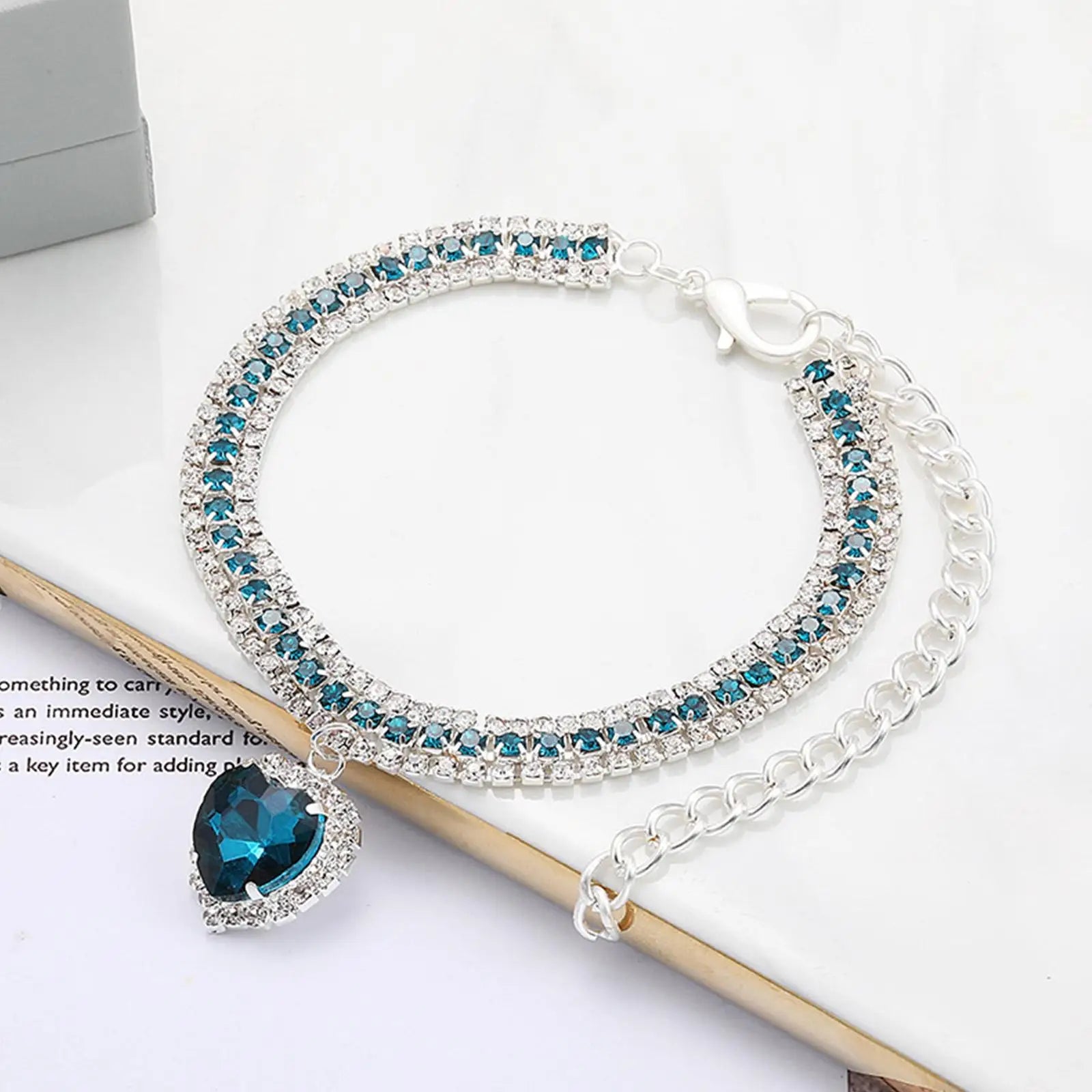 Bling Rhinestone Dog &amp; Cat Necklace Collar – Crystal Heart Diamante Pet Jewelry, Adjustable Puppy &amp; Kitten Wedding Party Accessory XS–L